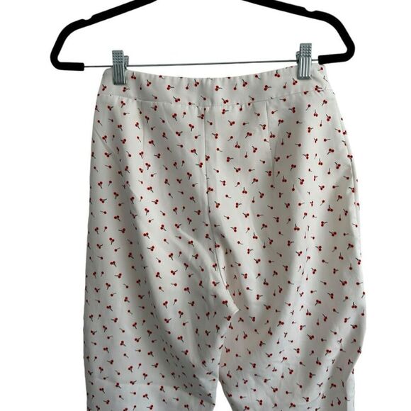 Tiger Mist White Cherry All Over Novelty Print Pants Size S Cropped Ruffle - Picture 7 of 13